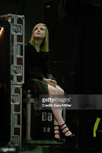 Evan Rachael Wood, girlfriend of Marilyn Manson, watches him performs at the Verizon Wireless Amphitheater on September 2, 2007 in San Antonio, Texas.