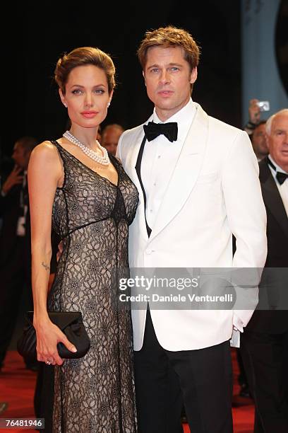 Brad Pitt and Angelina Jolie attends the The Assassination of Jesse James by the Coward Robert Ford premiere on the Day 5 of the 64th Annual Venice...