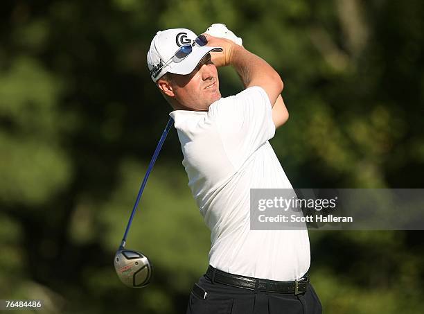 Brett Wetterich hits his tee shot on the 14th hole during the third round of the Deutsche Bank Championship, the second event of the new PGA TOUR...