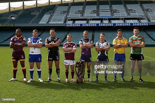 Petero Civoniceva of the Broncos; Andrew Ryan of the Bulldogs; Steven Price of the Warriors; Matt Orford of the Sea Eagles; Cameron Smith of the...