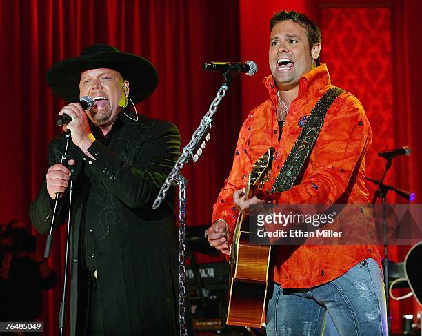 Eddie Montgomery and Troy Gentry of country music duo Montgomery Gentry perform during the 42nd annual Labor Day Telethon to benefit the Muscular...