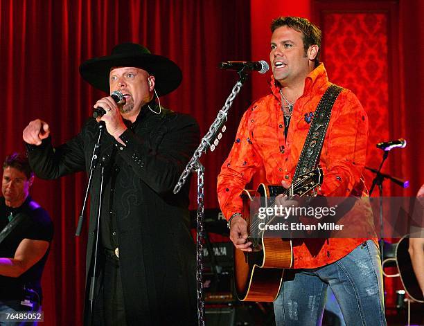 Eddie Montgomery and Troy Gentry of country music duo Montgomery Gentry perform during the 42nd annual Labor Day Telethon to benefit the Muscular...