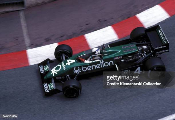 American racing driver Danny Sullivan in his Benetton sponsored Tyrrell at the old Station Hairpin during the Monaco Grand Prix, Monte Carlo, 15th...