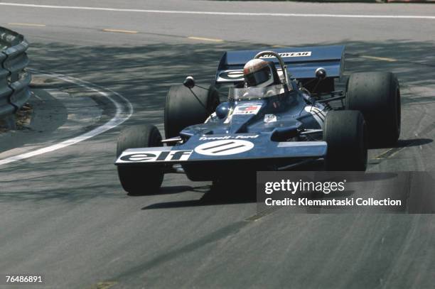 Jackie Stewart corners the Tyrrell-Ford during the Spanish Grand Prix at Montjuich Park in Barcelona, 18th April 1971. He started from the second row...