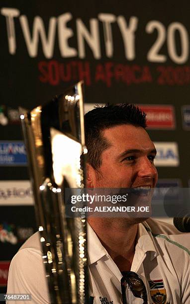 South African skipper Graeme Smith holds a press conference in Johannesburg 03 September 2007. Smith believes that a chance of redemption is at hand...