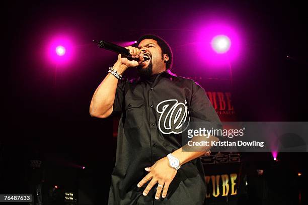 Rap artist Ice Cube performs on stage in concert as part of his "Straight outta Compton" tour at The Forum on September 3, 3007 in Melbourne,...
