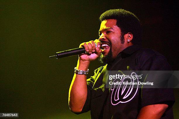 Rap artist Ice Cube performs on stage in concert as part of his "Straight outta Compton" tour at The Forum on September 3, 3007 in Melbourne,...