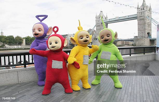 The Teletubbies pose at the Teletubbies 10th anniversary celebration September 3, 2007 in London,England.