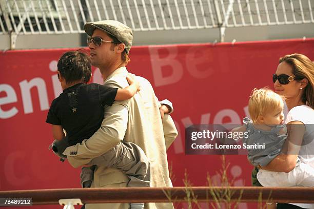 Angelina Jolie, Brad Pitt and their children leaving the Cipriani Hotel of Venice by boat on their way to the Venice airport on September 3, 2007 in...