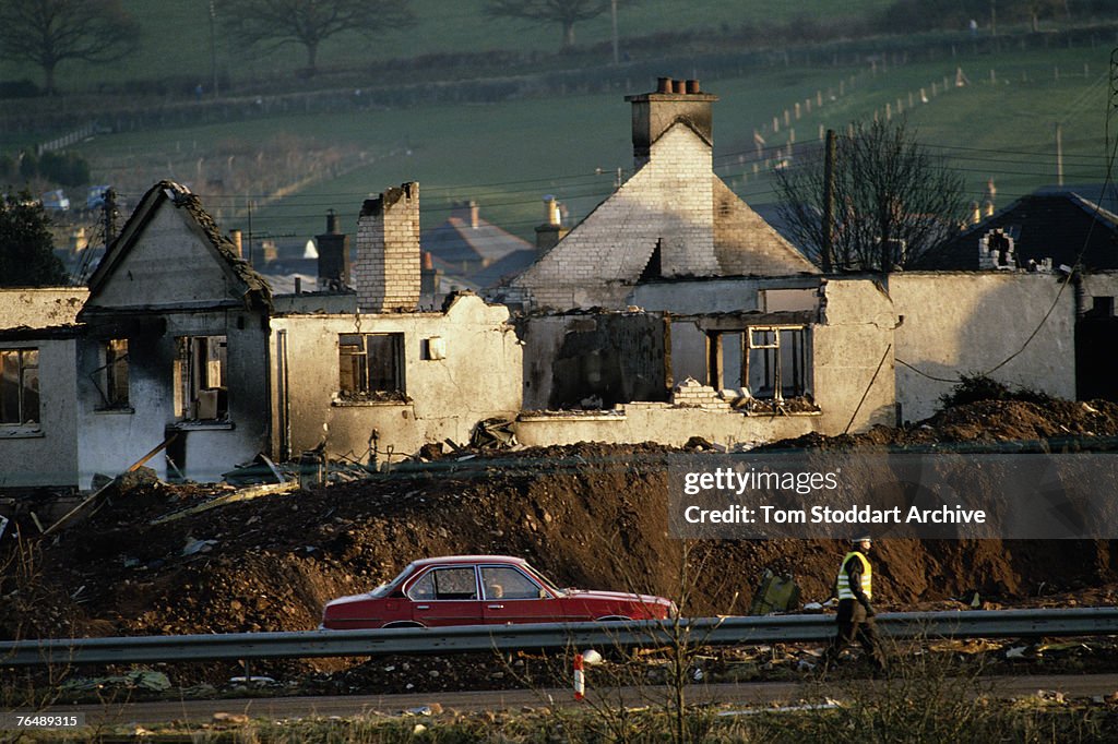 Lockerbie Ruined houses in the town of Lockerbie, after the bombing of Pan Am ...