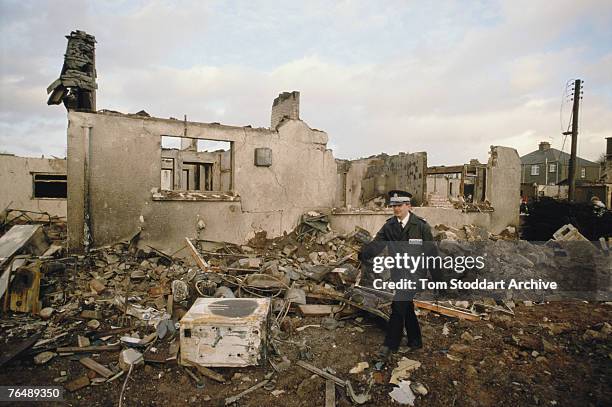 Ruined houses in the town of Lockerbie, after the bombing of Pan Am Flight 103 from London to New York, December 1988.