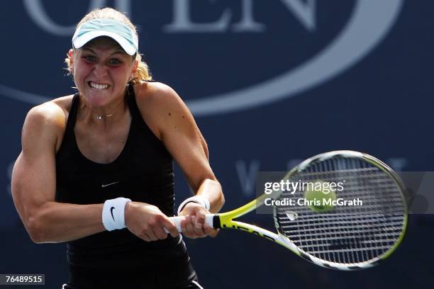 Gail Brodsky returns a shot against Anastasia Pavlyuchenkova of Russia during day eight of the 2007 U.S. Open at the Billie Jean King National Tennis...