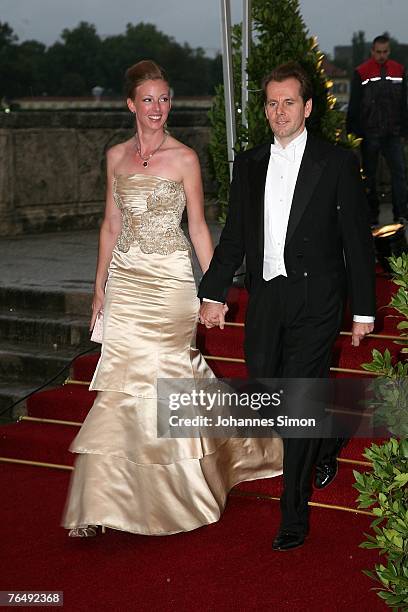 Duchess Maria Anna in Bayern and her bridegroom Klaus Runow arrive for the bridal soiree at the Castle of Nymphenburg on September 3, 2007 in Munich,...