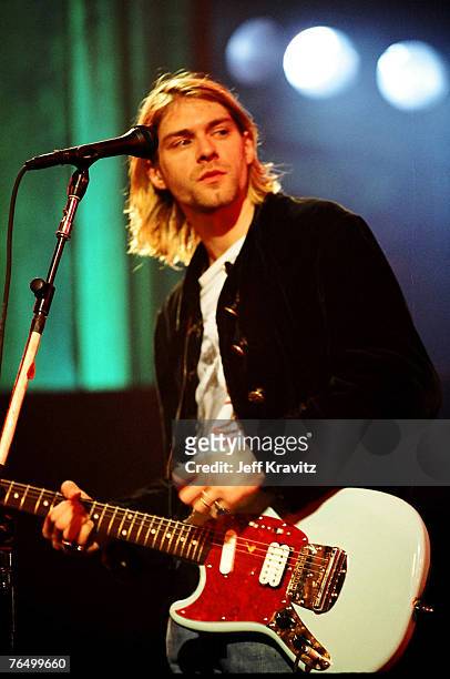 Kurt Cobain of Nirvana performing for MTV Live and Loud, December 1993.