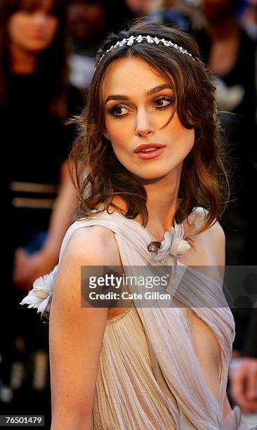 Actress Keira Knightley arrives at the UK premiere of the film 'Atonement' at the Odeon in Leicester Square on September 4, 2007 in London, England....