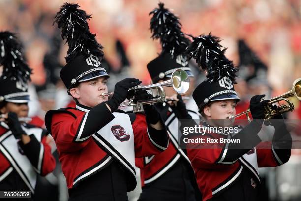 South Carolina Gamecocks band members perform prior to the game against the Louisiana-Lafayette Rajin' Cajuns at Williams-Brice Stadium on September...