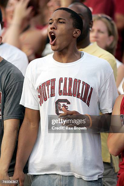 South Carolina Gamecocks fans get fired up prior to the game with the Louisiana-Lafayette Rajin' Cajuns at Williams-Brice Stadium on September 1,...