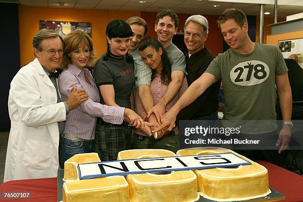 Actors David McCallum, Lauren Holly, Pauley Perrette, Sean Murray, Cote de Pablo, Brian Dietzen, Mark Harmon and Michael Weatherly attend the NCIS...