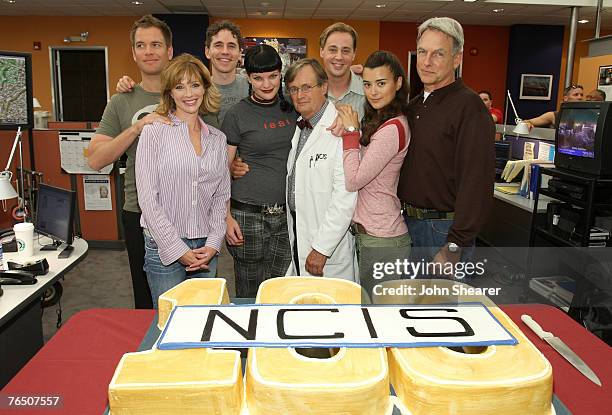 Cast members Michael Weatherly, Lauren Holly, Brian Deitzen, Pauley Perrette, David McCallum, Sean Murray, Cote de Pablo, and Mark Harmon at the NCIS...