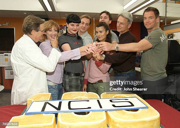 Cast members David McCallum, Lauren Holly, Pauley Perrette, Sean Murray, Cote de Pablo, Brian Dietzen, Mark Harmon, and Michael Weatherly at the NCIS...