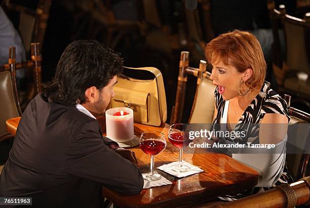 Actress Alicia Plaza and actor Carlos Camacho film a scene from the first episode of the Telemundo soap opera "Pecados Ajenos" on September 4, 2007...