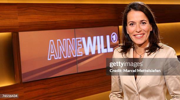 Presenter Anne Will poses during the photo call for the new political talkshow "Anne Will" in her new TV studio on June 07, 2007 in Berlin, Germany....