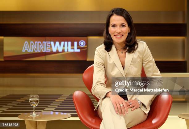 Presenter Anne Will poses during the photo call for the new political talkshow "Anne Will" in her new TV studio on June 07, 2007 in Berlin, Germany....