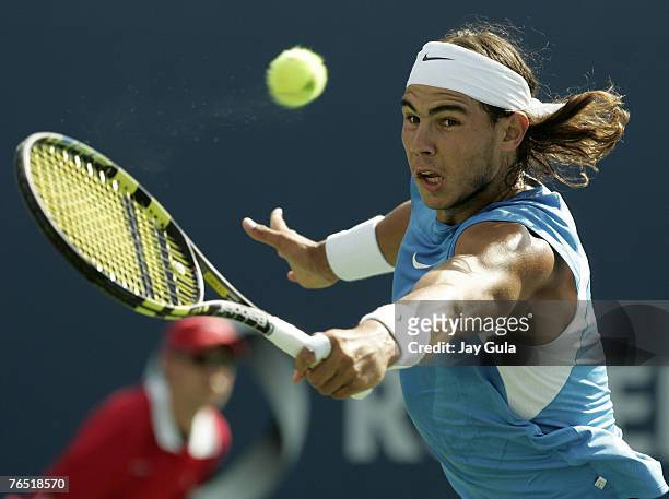 2nd seed Rafael Nadal of Spain in action during his 3rd round match against Tomas Berdych of the Czech Republic in the Rogers Cup ATP Master Series...