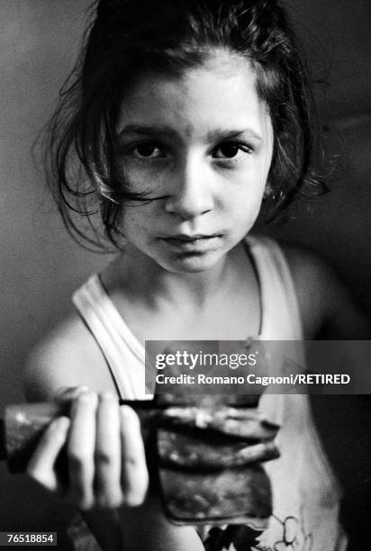 Little girl in Sarajevo during the Bosnian War, 1992.