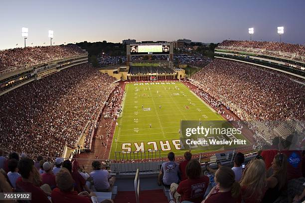 General view of Donald W. Reynolds Stadium during a game between the Arkansas Razorbacks and the Troy Trojans on September 1, 2007 in Fayetteville,...