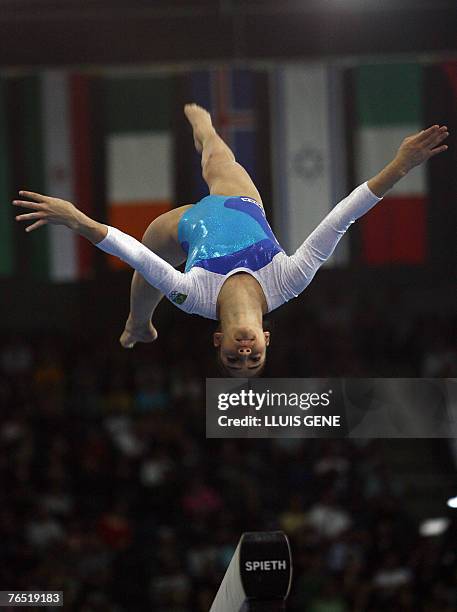 Lais Souza of Brazil competes on the beam during the women's team final of the 40th World Artistic Gymnastics Championships 05 September 2007 at the...