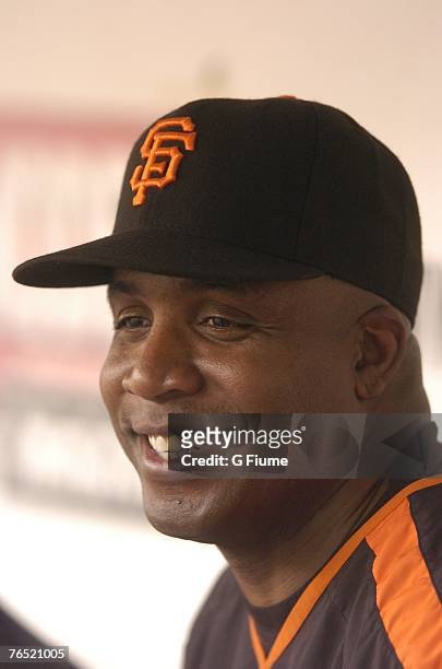 Barry Bonds of the San Francisco Giants sits in the dugout before the game against the Washington Nationals at RFK Stadium August 31, 2007 in...