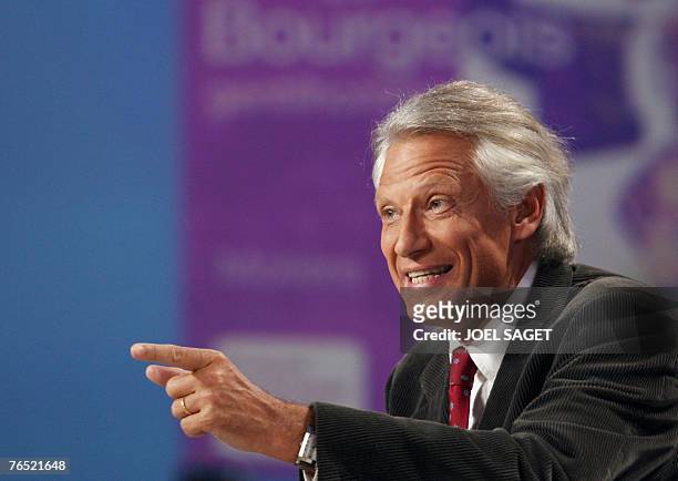 French former Prime Minister Dominique de Villepin answers to the journalists during the taping of "Le Grand journal" news program on Canal + TV...