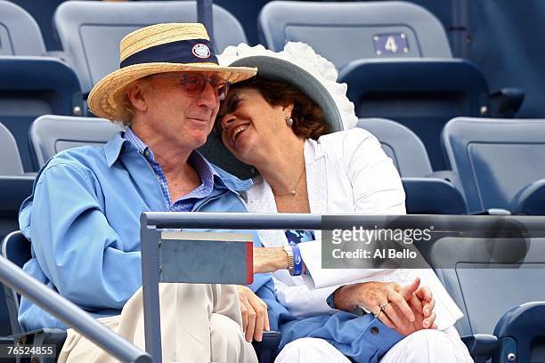Gene Wilder and his wife Karen Boyer watch as Shahar Peer of Israel takes on Anna Chakvetadze of Russia during day ten of the 2007 U.S. Open at the...