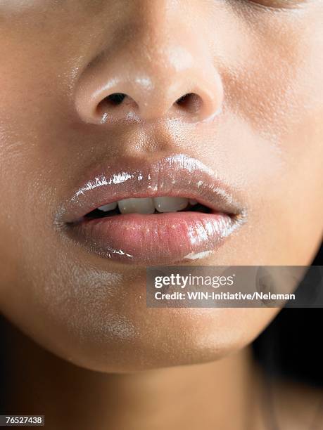 young woman, close-up - lip balm stock-fotos und bilder