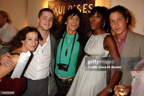 Leah Wood, Tyrone Wood, Ronnie Wood, Naomi Campbell and Vito Schnabel attend the private view of Vahakn Arslanian's recent work, at the Scream...