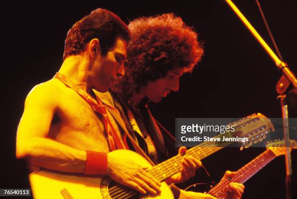Freddie Mercury and Brian May of Queen on "Jazz Tour 1980"