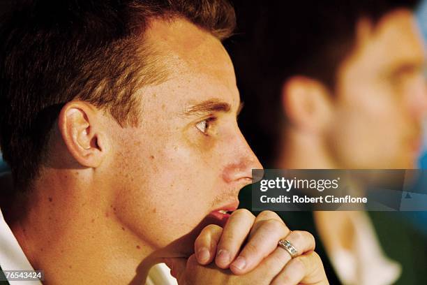 Luke Wiltshire of the Socceroos talks to the media during a press conference at the Melbourne Cricket Ground September 7, 2007 in Melbourne,...