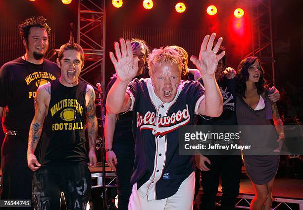 Musicians and winners Fall From Grace, and musician Johnny Rotten , attend the "Bodog Music Battle of the Bands" at the House of Blues on September...