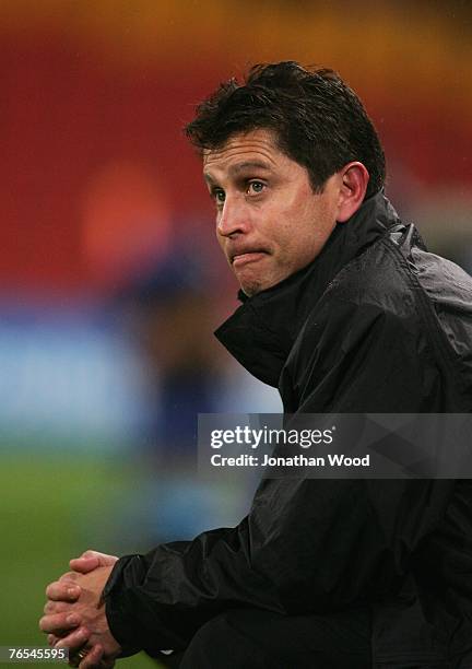 Frank Farina of the Roar watches on from the sideline during the round three A-League match between the Queensland Roar and the Central Coast...