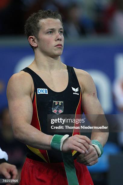 Fabian Hambuechen of Germany is seen during the men's team final of the 40th World Artistic Gymnastics Championships on September 6, 2007 at the...