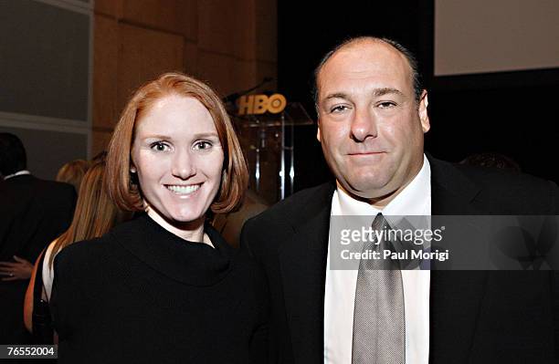 First Lt. Dawn Halfaker and James Gandolfini at the HBO Premiere of "Alive Day Memories: Home from Iraq" at the Ronald Reagan Building and...