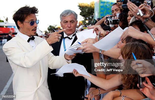 Johnny Depp attends the Tim Burton Golden Lion For Lifetime Achievement Award in Venice during Day 8 of the 64th Venice Film Festival on September 5,...