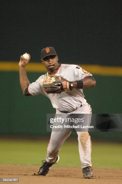 Ray Durham of the San Francisco Giants fields a ground ball during a baseball game against the Washington Nationals on August 31, 2007 at RFK Stadium...