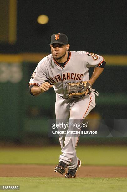 Pedro Feliz of the San Francisco Giants prepares to filed a ground ball during a baseball game against the Washington Nationals on August 31, 2007 at...
