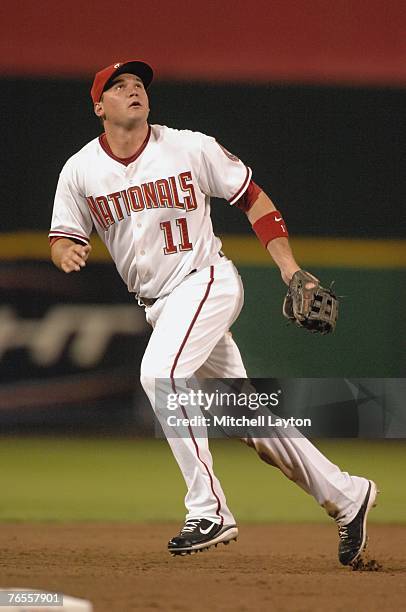 Ryan Zimmerman of the Washington Nationals prepares to fields a pop up during a baseball game against the San Francisco Giants on September 1, 2007...