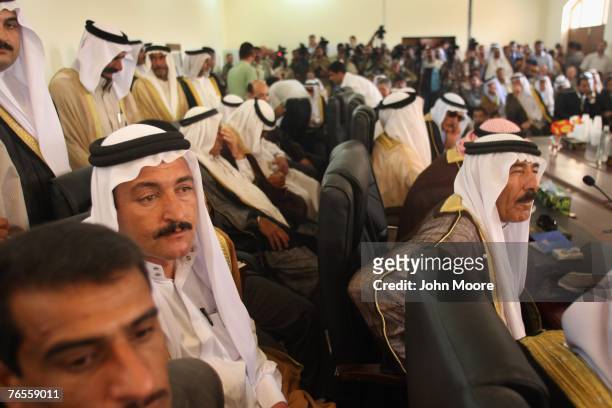 Sunni sheikhs and tribal leaders meet at a development summit September 6, 2007 in Ramadi, Anbar Province, Iraq. Iraq's central government announced...