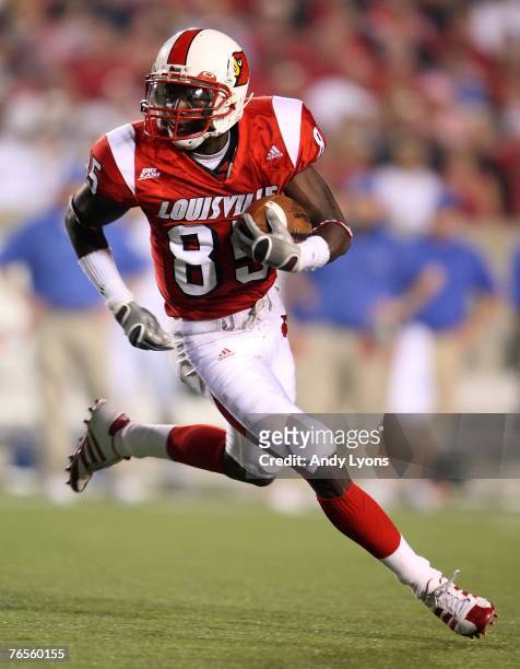 Harry Douglas of Louisville runs with the ball after a reception during the game against Middle Tennessee on September 6, 2007 at Papa John's...
