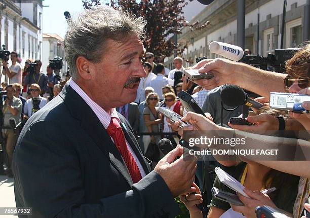 Luxembourg Foreign Minister Jean Asselborn talks to the press at the City Hall of Viana do Castelo, 07 September 2007, before the welcome ceremony of...