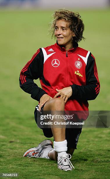 Sandra Smisek streches during the Women's German National Team training session on September 7, 2007 in Shanghai, China.